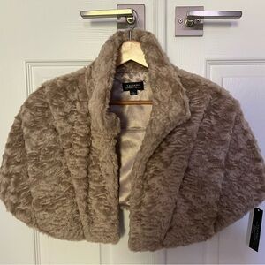 NWT Tahari Faux fur formal beige shrug.  Would look fabulous over a black dress